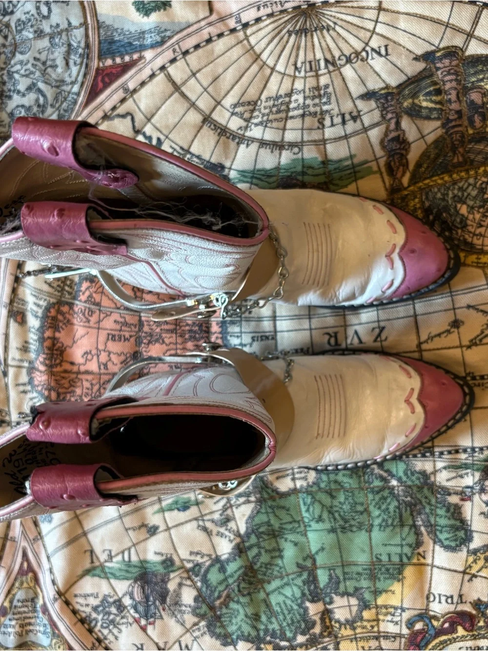 Old West Kids White and Pink Western Booties with Spurs